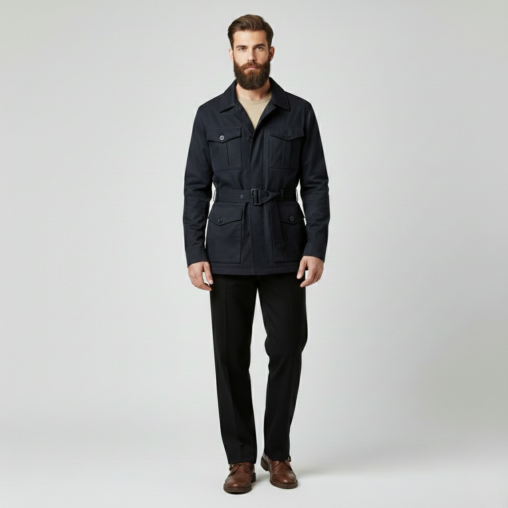 Chaqueta con cinturón de estilo utilitario para hombre