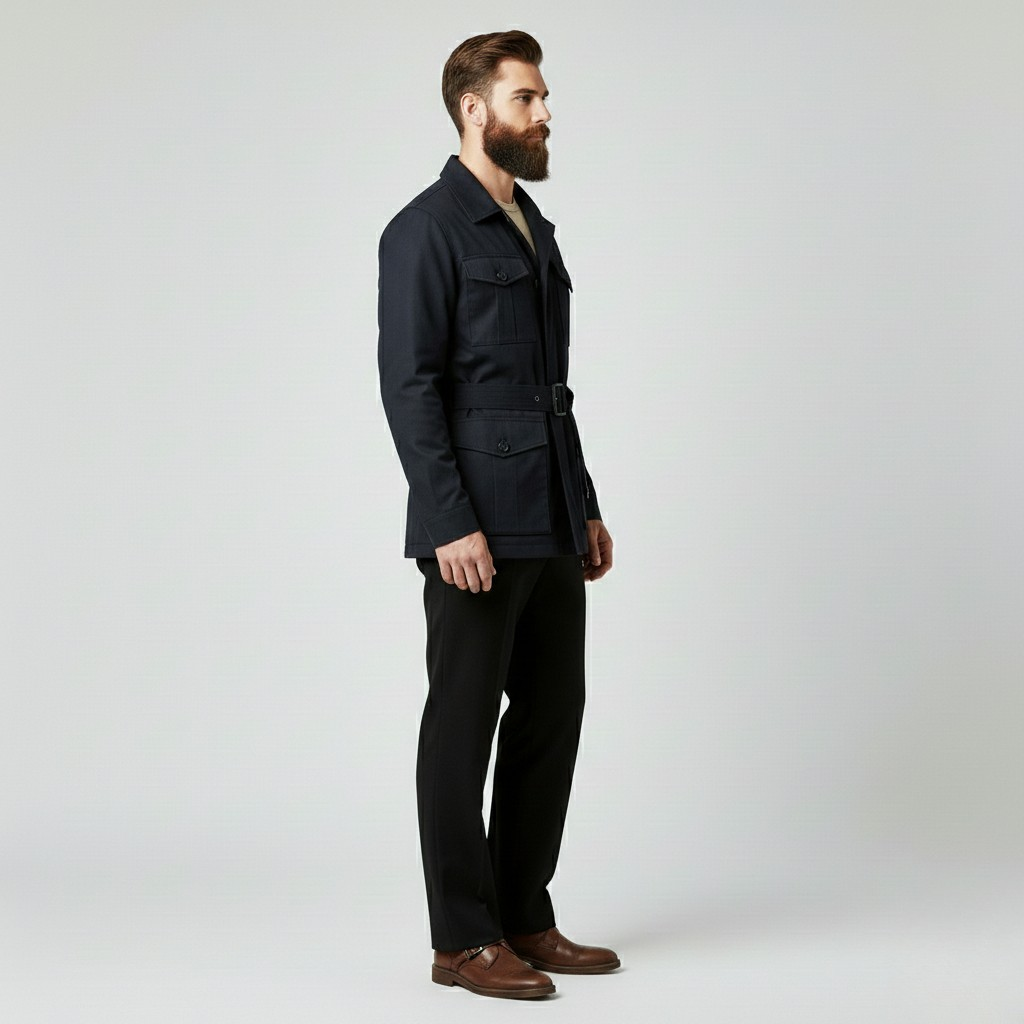 Chaqueta con cinturón de estilo utilitario para hombre