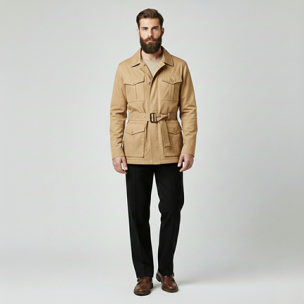 Chaqueta con cinturón de estilo utilitario para hombre