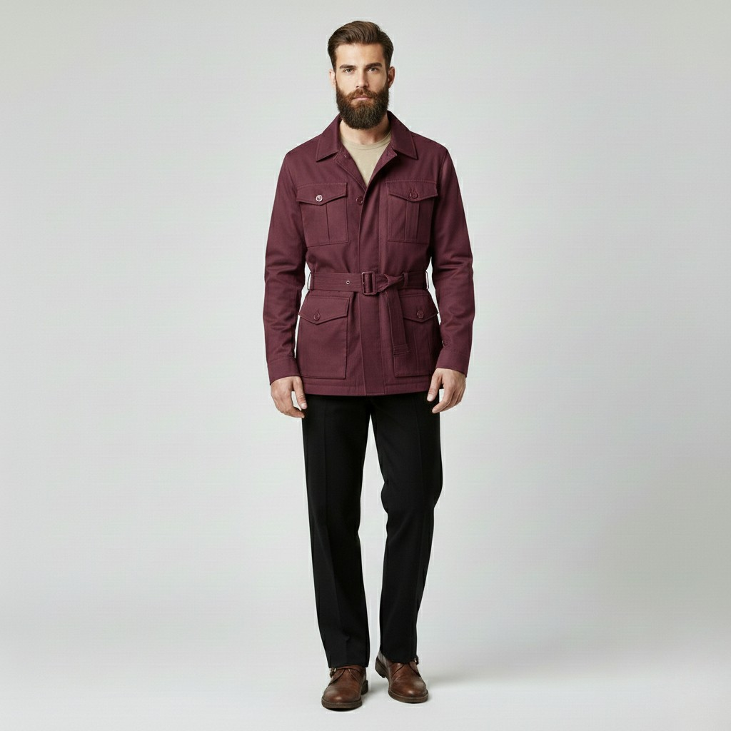Chaqueta con cinturón de estilo utilitario para hombre