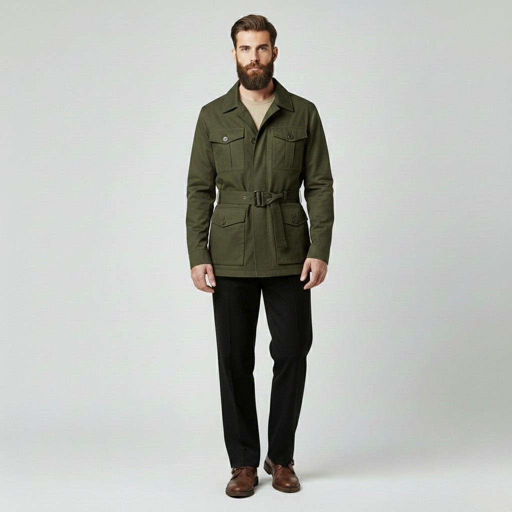 Chaqueta con cinturón de estilo utilitario para hombre