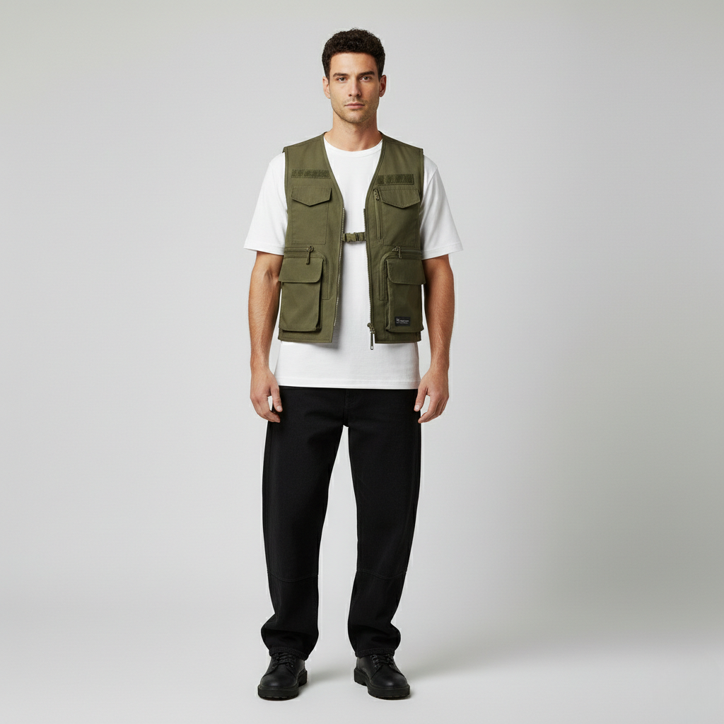 Chaleco sin mangas de estilo utilitario para hombre
