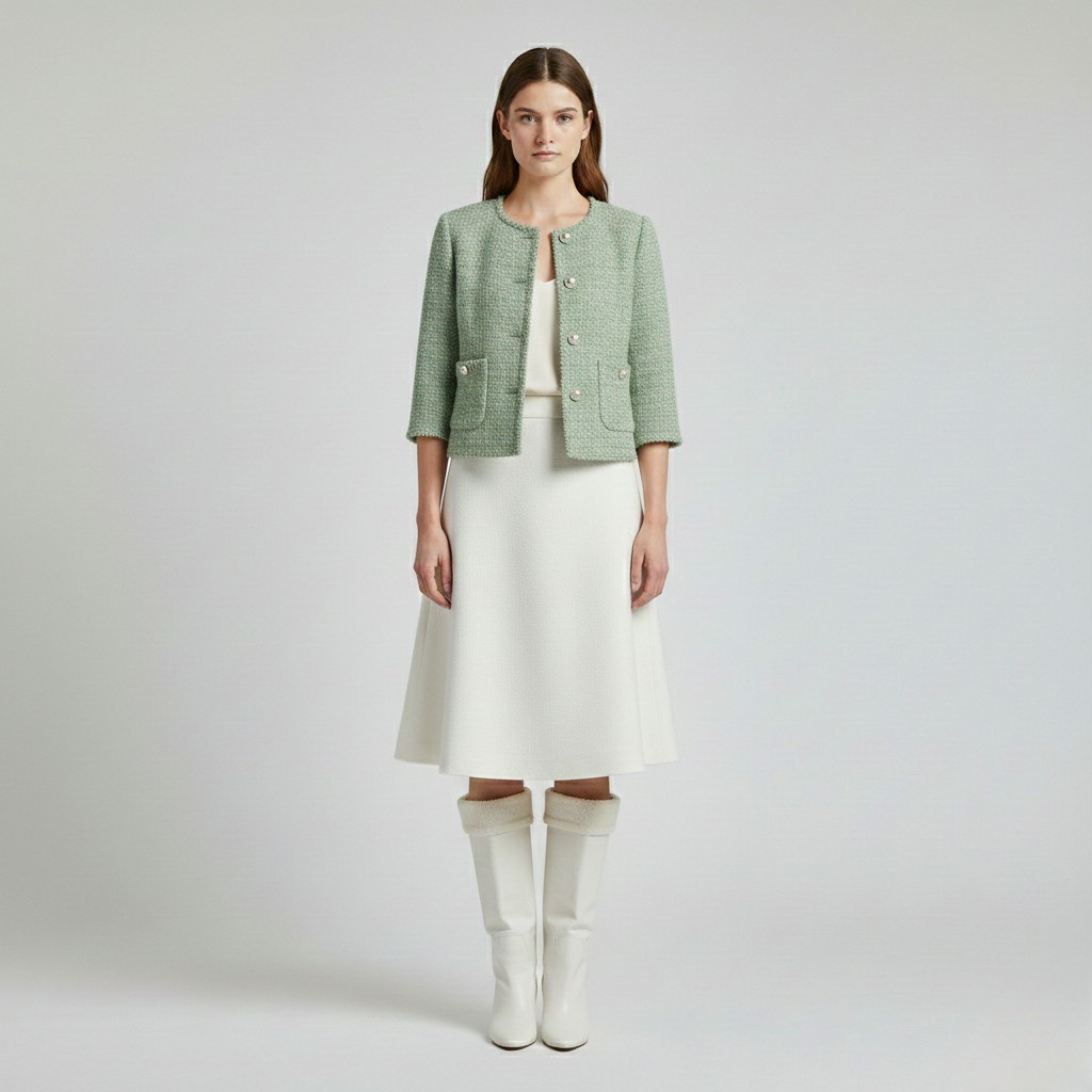 Chaqueta de textura bouclé de corte corto para mujer
