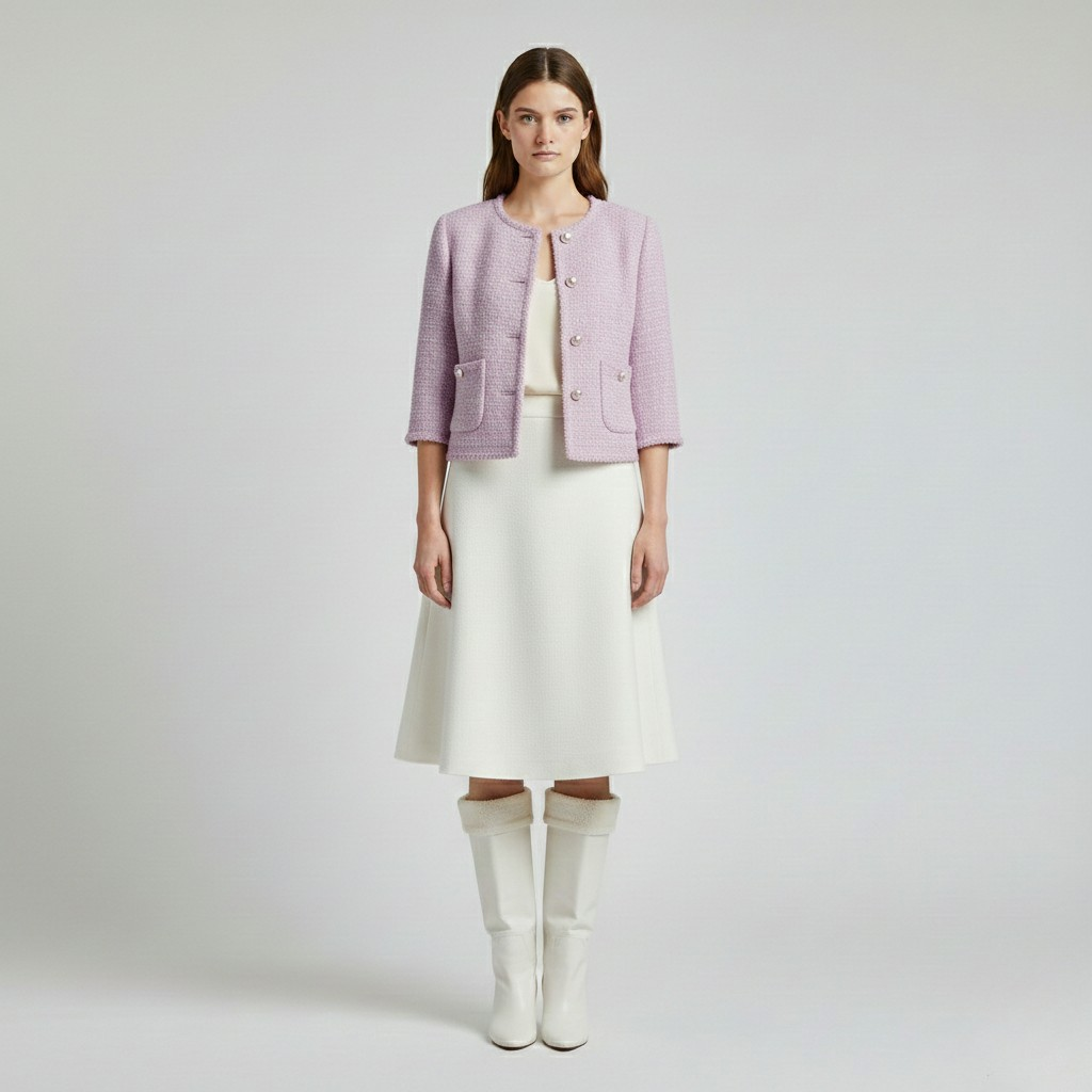 Chaqueta de textura bouclé de corte corto para mujer