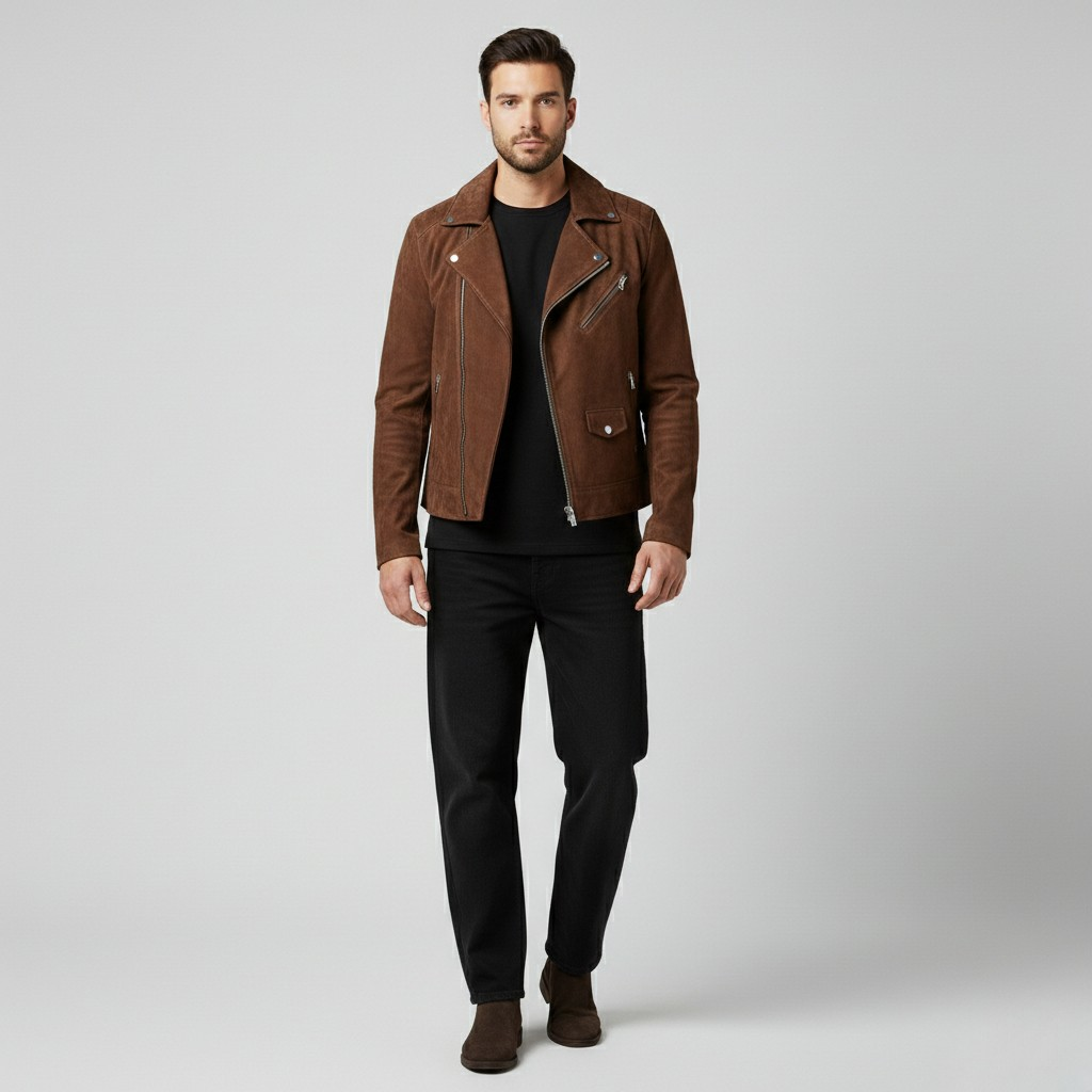 Chaqueta efecto ante de estilo motero para hombre