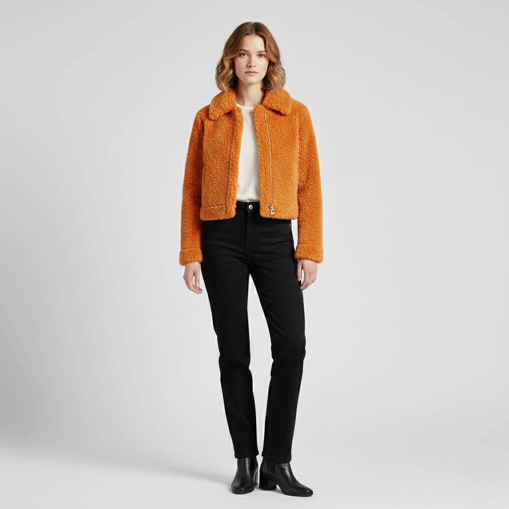 Chaqueta de corte corto con cremallera para mujer