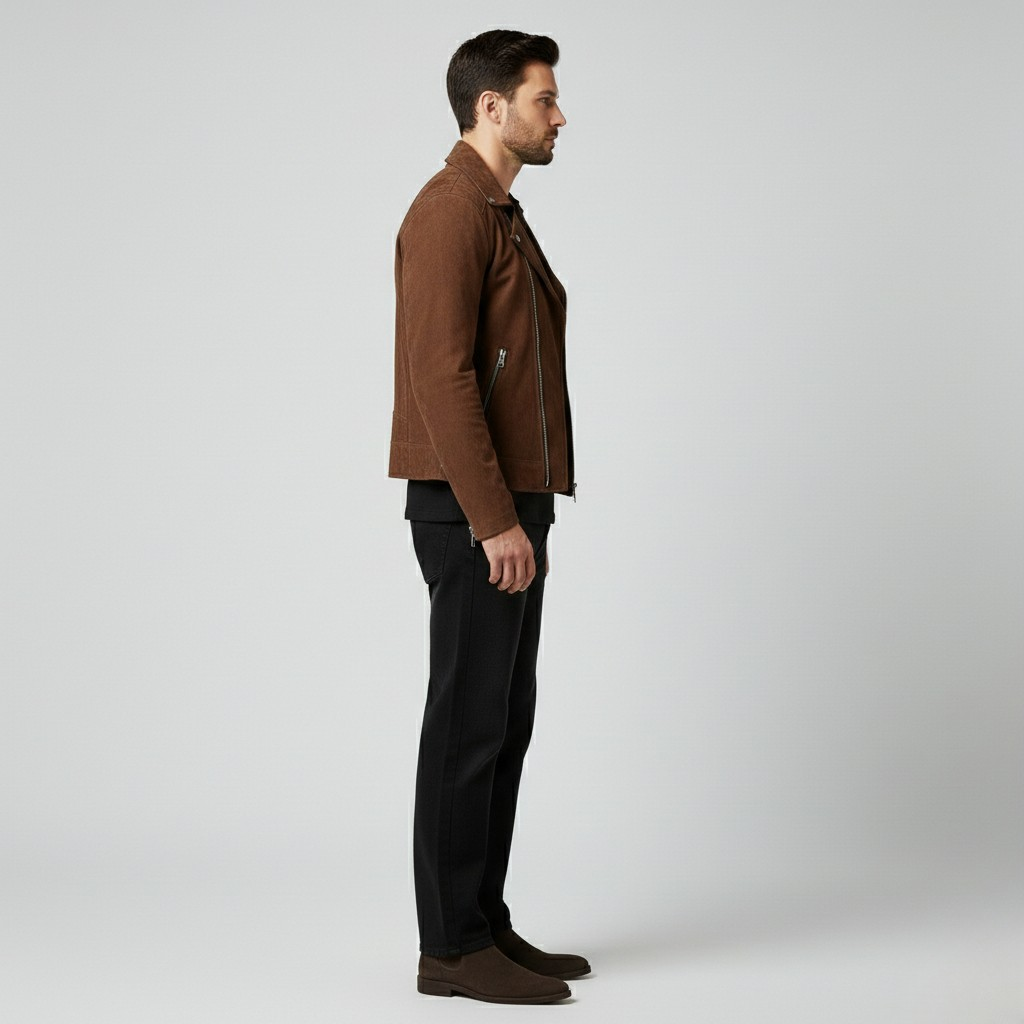 Chaqueta efecto ante de estilo motero para hombre