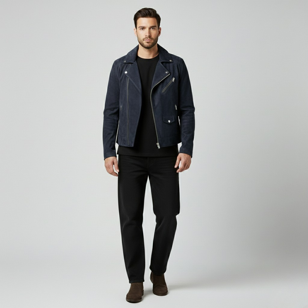 Chaqueta efecto ante de estilo motero para hombre