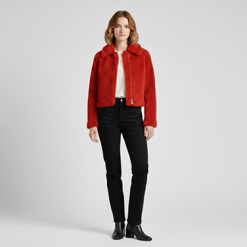 Chaqueta de corte corto con cremallera para mujer