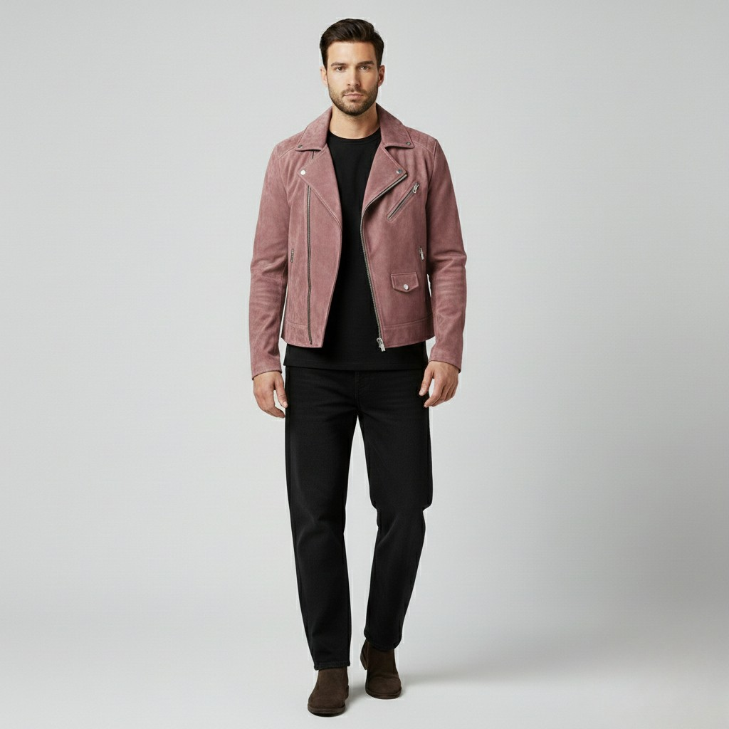 Chaqueta efecto ante de estilo motero para hombre