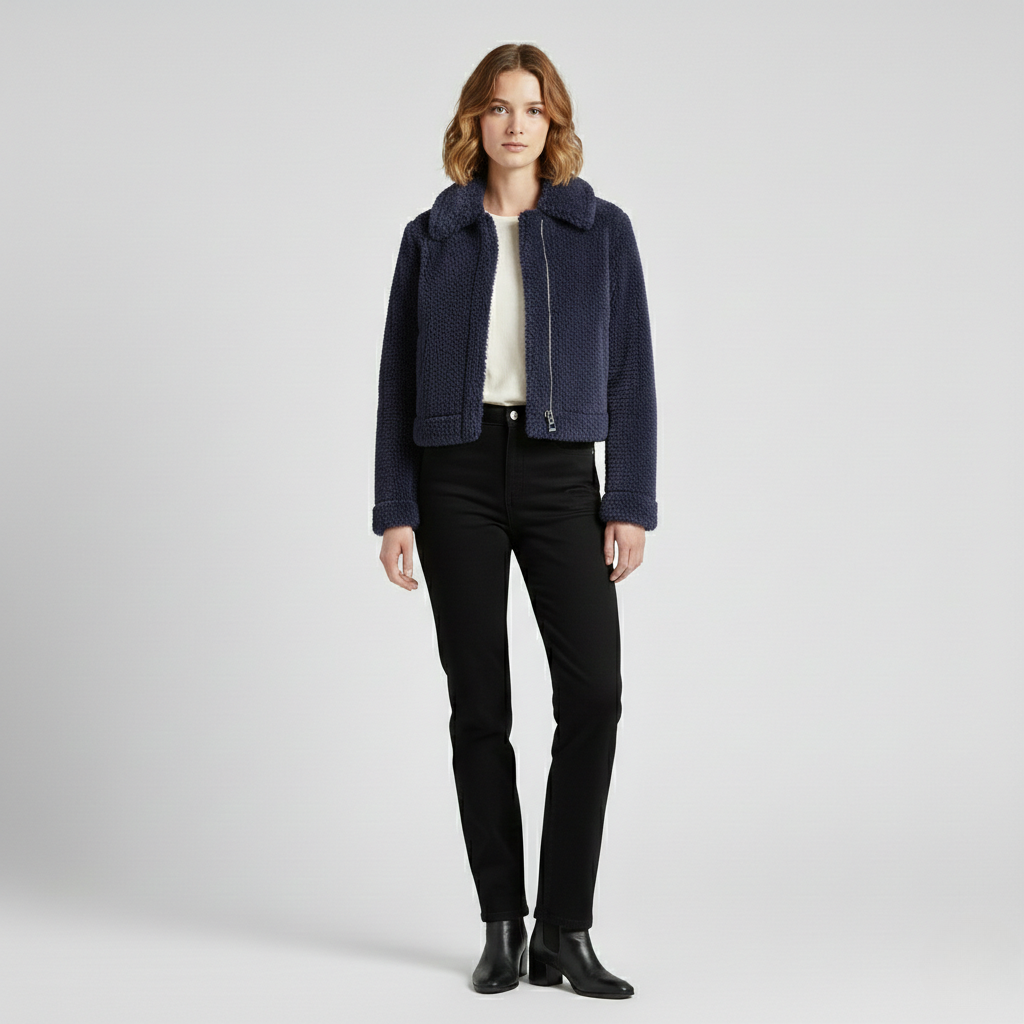 Chaqueta de corte corto con cremallera para mujer