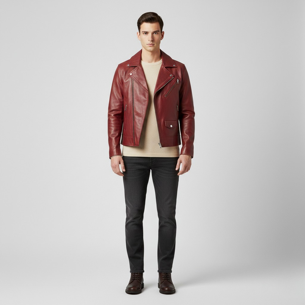 Chaqueta estilo piel de estilo motero para hombre