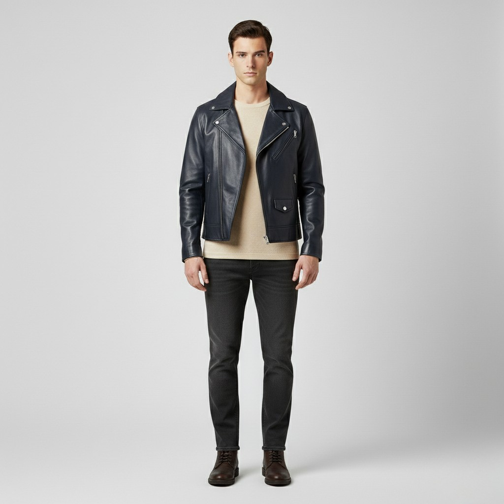 Chaqueta estilo piel de estilo motero para hombre