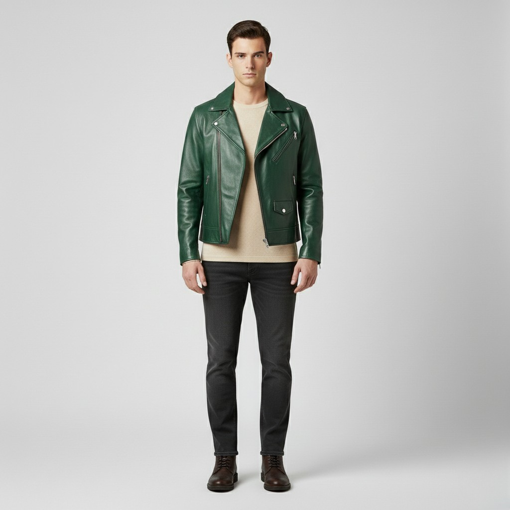Chaqueta estilo piel de estilo motero para hombre